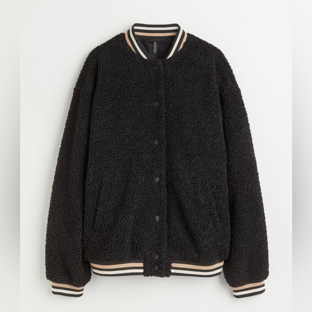 H&M+ - Womens - XL - Faux Sherpa - Black Baseball Jacket - NWT